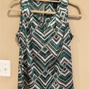 EUC WHBM Green Tan White Black Chevron Patterned Sleeveless Top Size Small